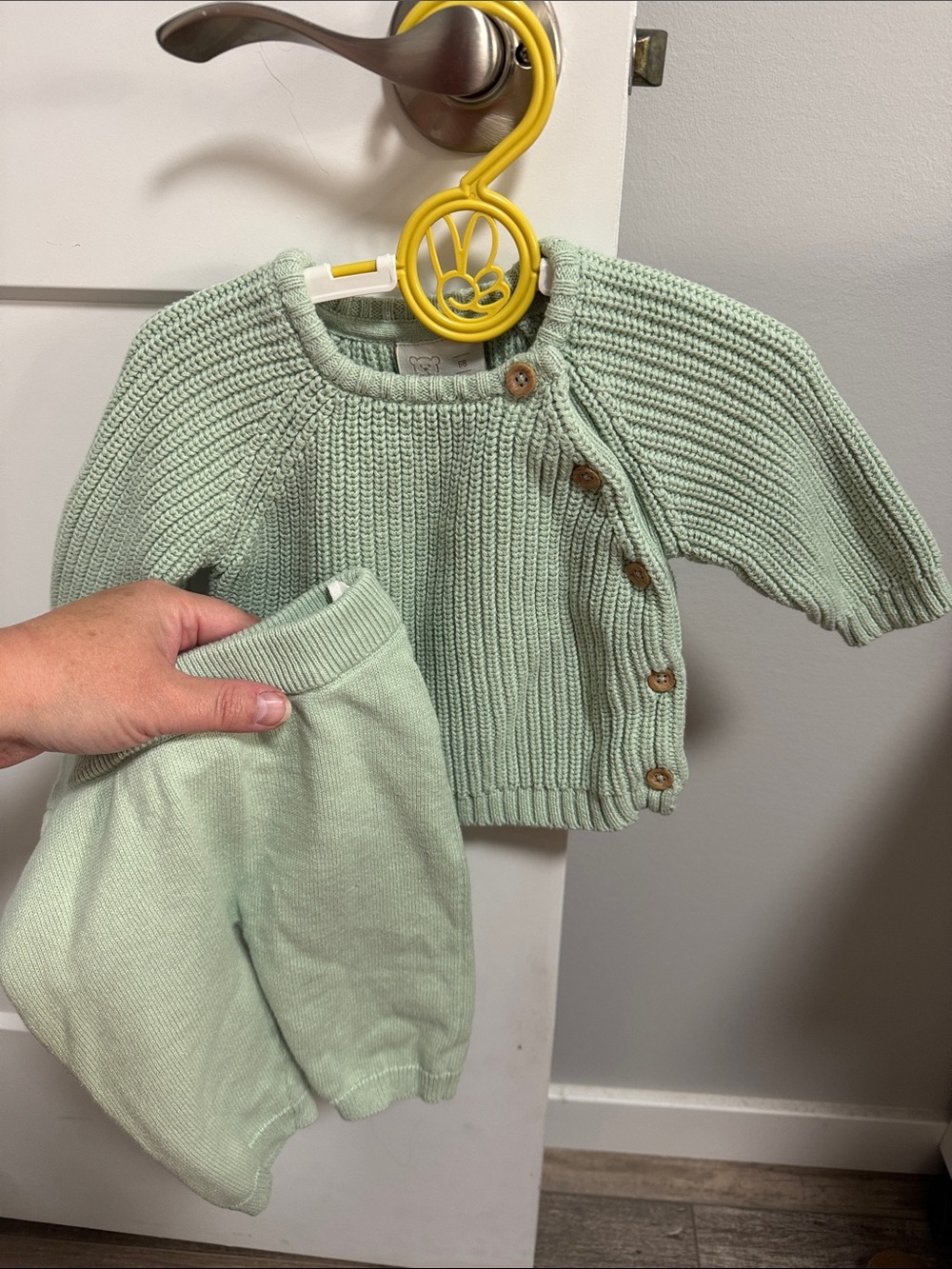 Mint Green Knit Baby Sweater & Pants Set